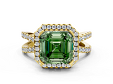 Yellow gold Fancy Green Asscher  Cut Halo Split Shank Pave Set Ring_17