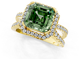 Yellow gold Fancy Green Asscher  Cut Halo Split Shank Pave Set Ring_18