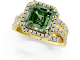 Yellow gold Fancy Green Asscher  Cut Halo Split Shank Prong Setting Ring_17