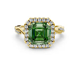 Yellow gold Fancy Green Asscher Cut Halo Twist Band with Four-Prong Setting_12