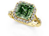 Yellow gold Fancy Green Asscher Cut Halo Twist Band with Four-Prong Setting_13