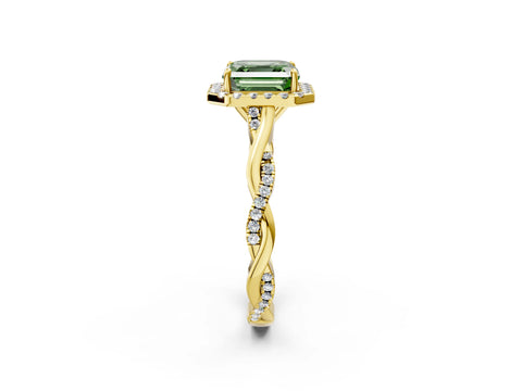 Yellow gold Fancy Green Asscher Cut Halo Twist Band with Four-Prong Setting_14