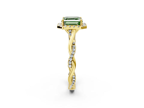 Yellow gold Fancy Green Asscher Cut Halo Twist Band with Four-Prong Setting_2
