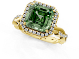 Yellow gold Fancy Green Asscher  Cut Halo Twisted Band Four-Prong Ring_1