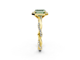 Yellow gold Fancy Green Asscher  Cut Halo Twisted Band Four-Prong Ring_2