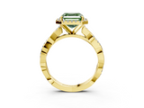 Yellow gold Fancy Green Asscher  Cut Halo Twisted Band Four-Prong Ring_3