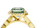 Yellow gold Fancy Green Asscher  Cut Halo Twisted Band Four-Prong Ring_4