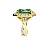 Yellow gold Fancy Green Asscher  Cut Halo Twisted Band Four-Prong Ring_5
