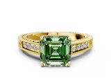 Yellow gold Fancy Green Asscher  Cut Milgrain Channel Set Engagement Ring with Solitaire Prong Setting_17