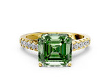 Yellow gold Fancy Green Asscher  Cut Pavé Band Solitaire Ring with Four-Prong Setting