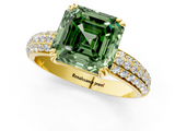 Yellow gold Fancy Green Asscher  Cut Pave Diamond Engagement Ring with Channel Set Band and Four-Prong Setting_1
