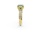 Yellow gold Fancy Green Asscher  Cut Pave Diamond Engagement Ring with Channel Set Band and Four-Prong Setting_2