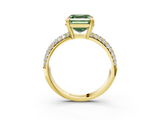 Yellow gold Fancy Green Asscher  Cut Pave Diamond Engagement Ring with Channel Set Band and Four-Prong Setting_3