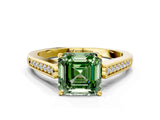 Yellow gold Fancy Green Asscher Cut Solitaire Cathedral Diamond Engagement Ring with Channel-Set Band and Four-Prong Setting_3