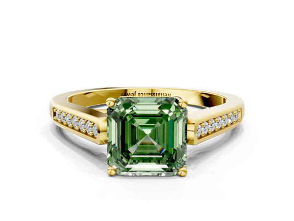 Yellow Gold Asscher Cut Cathedral Solitaire Engagement Ring Setting for Fancy Green Center