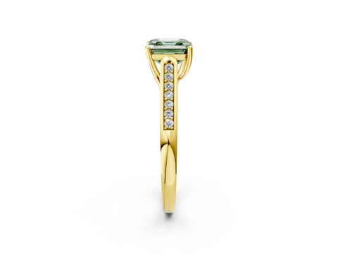Yellow gold Fancy Green Asscher Cut Solitaire Cathedral Diamond Engagement Ring with Channel-Set Band and Four-Prong Setting_5
