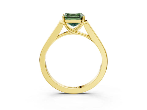 Yellow gold Fancy Green Asscher Cut Solitaire Cathedral Diamond Engagement Ring with Channel-Set Band and Four-Prong Setting_6