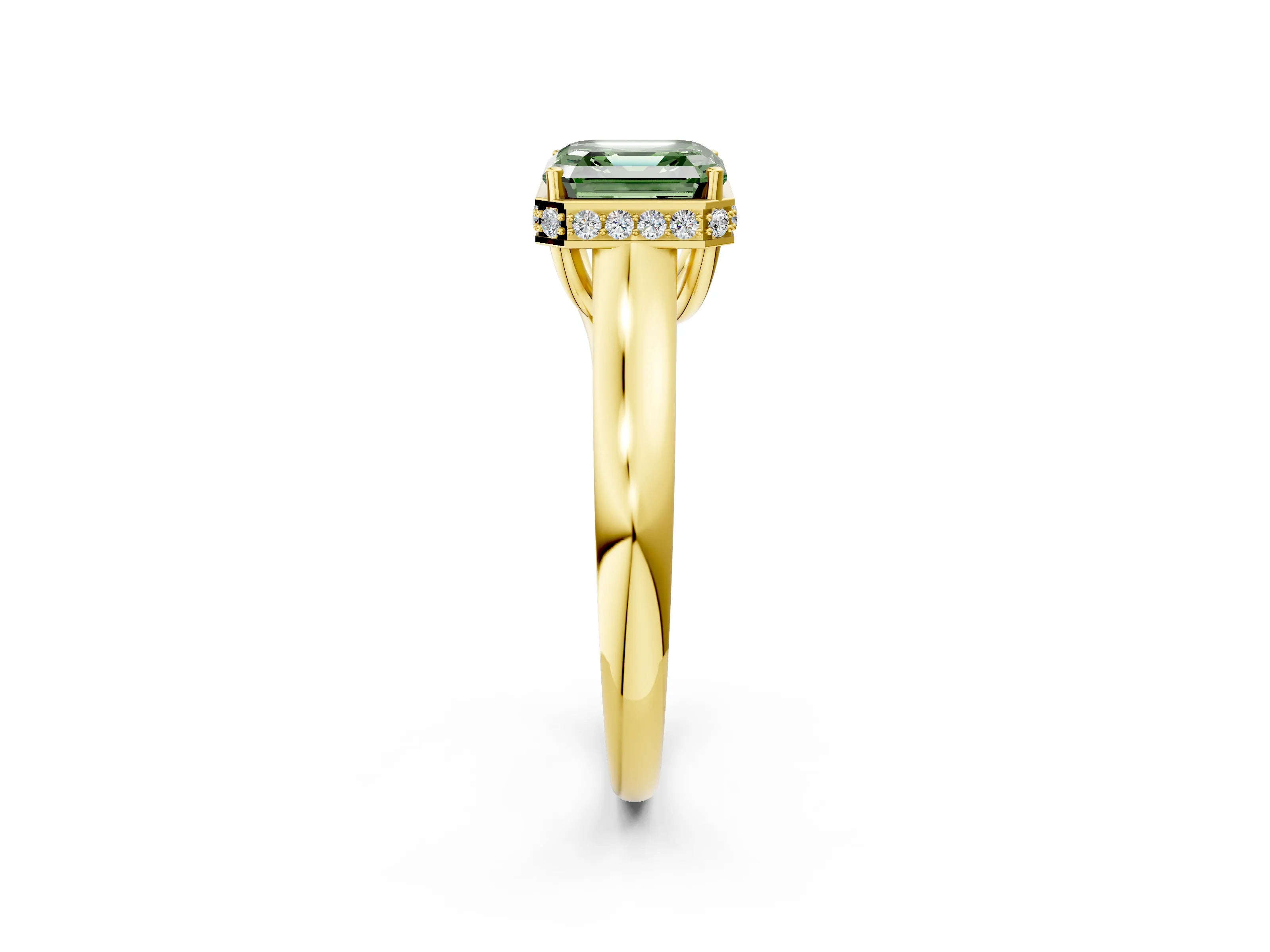 Yellow gold Fancy Green Asscher Cut Solitaire Diamond Engagement Ring with Four-Prong Setting and Tapered Band_2