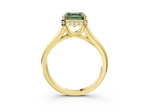 Yellow gold Fancy Green Asscher Cut Solitaire Diamond Engagement Ring with Four-Prong Setting and Tapered Band_3