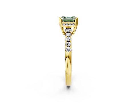 Yellow gold Fancy Green Asscher Cut Solitaire Diamond Engagement Ring with Pavé Band and Six-Prong Setting_2