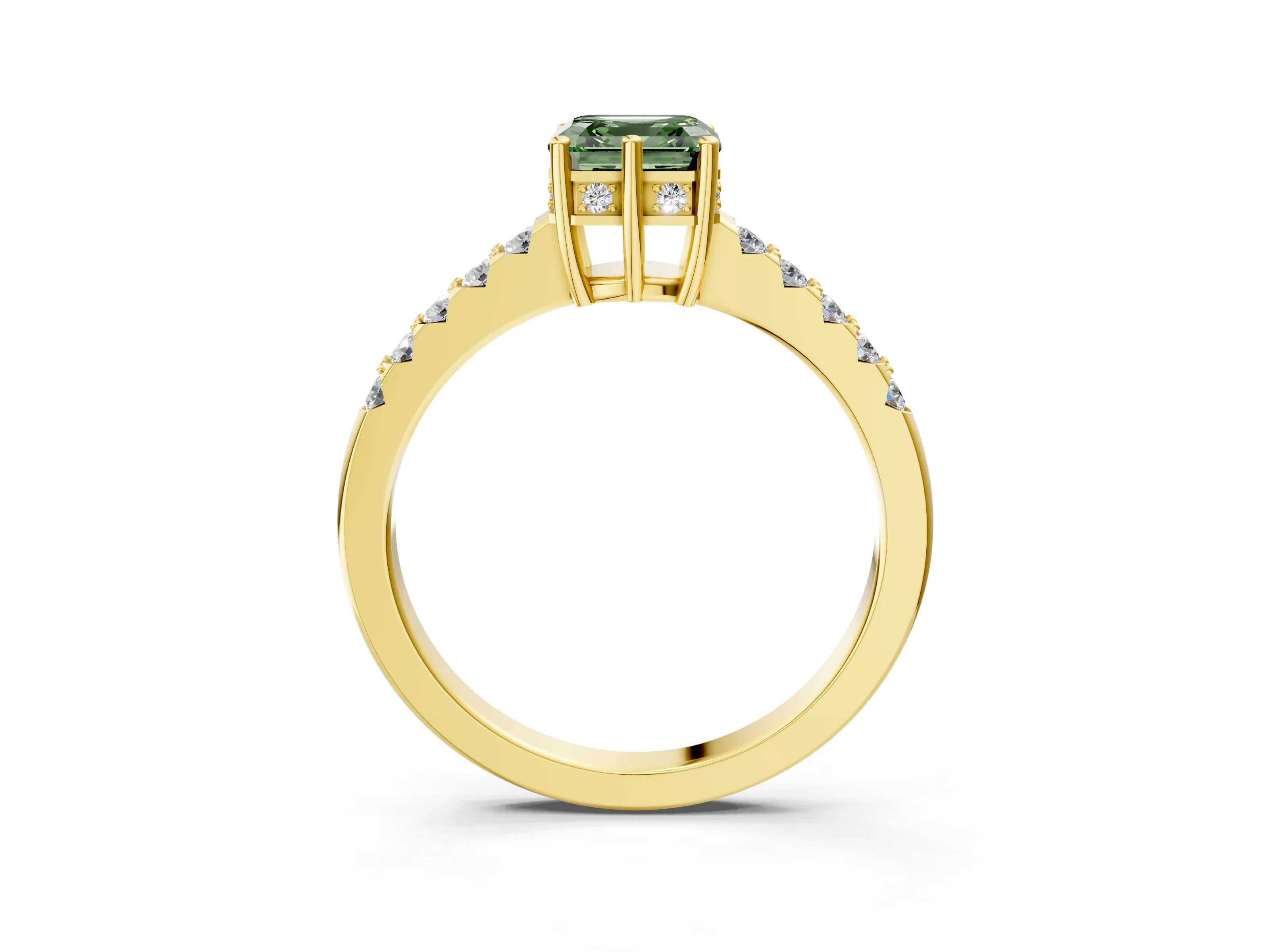Yellow gold Fancy Green Asscher Cut Solitaire Diamond Engagement Ring with Pavé Band and Six-Prong Setting_3