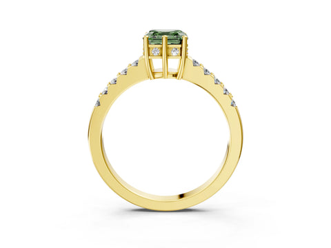 Yellow gold Fancy Green Asscher Cut Solitaire Diamond Engagement Ring with Pavé Band and Six-Prong Setting_3