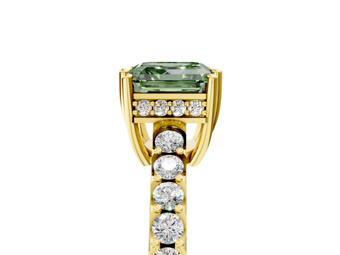 Yellow gold Fancy Green Asscher Cut Solitaire Diamond Engagement Ring with Pavé Band and Six-Prong Setting_5