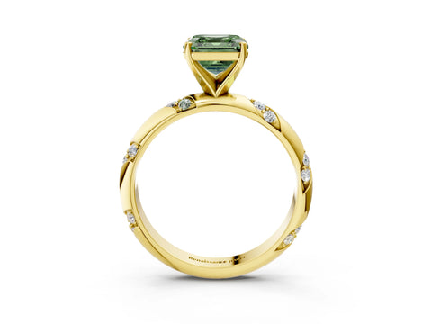 Yellow gold Fancy Green Asscher Cut Solitaire Diamond Engagement Ring with Twisted Pave Band and Four-Prong Setting_6