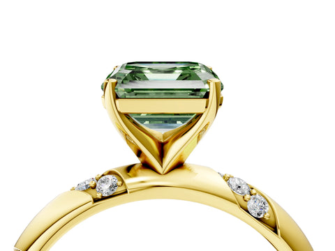 Yellow gold Fancy Green Asscher Cut Solitaire Diamond Engagement Ring with Twisted Pave Band and Four-Prong Setting_7