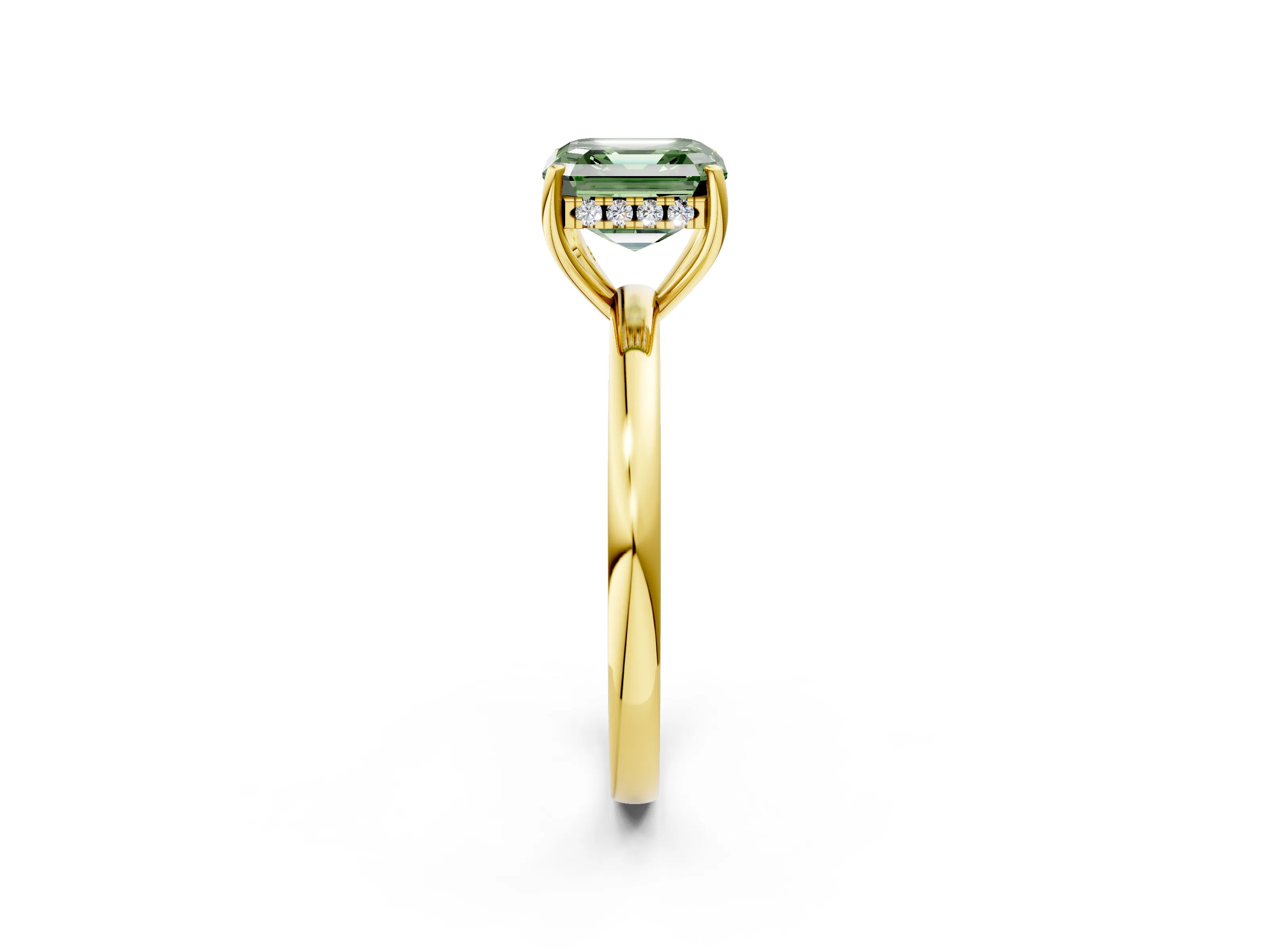 Yellow gold Fancy Green Asscher Cut Solitaire Diamond Ring with Prong Setting and Plain Band_2
