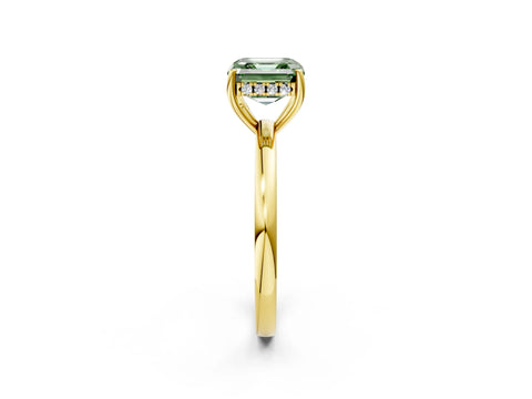 Yellow gold Fancy Green Asscher Cut Solitaire Diamond Ring with Prong Setting and Plain Band_2