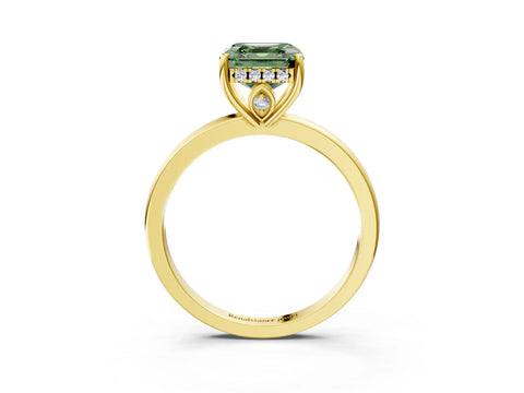 Yellow gold Fancy Green Asscher Cut Solitaire Diamond Ring with Prong Setting and Plain Band_3