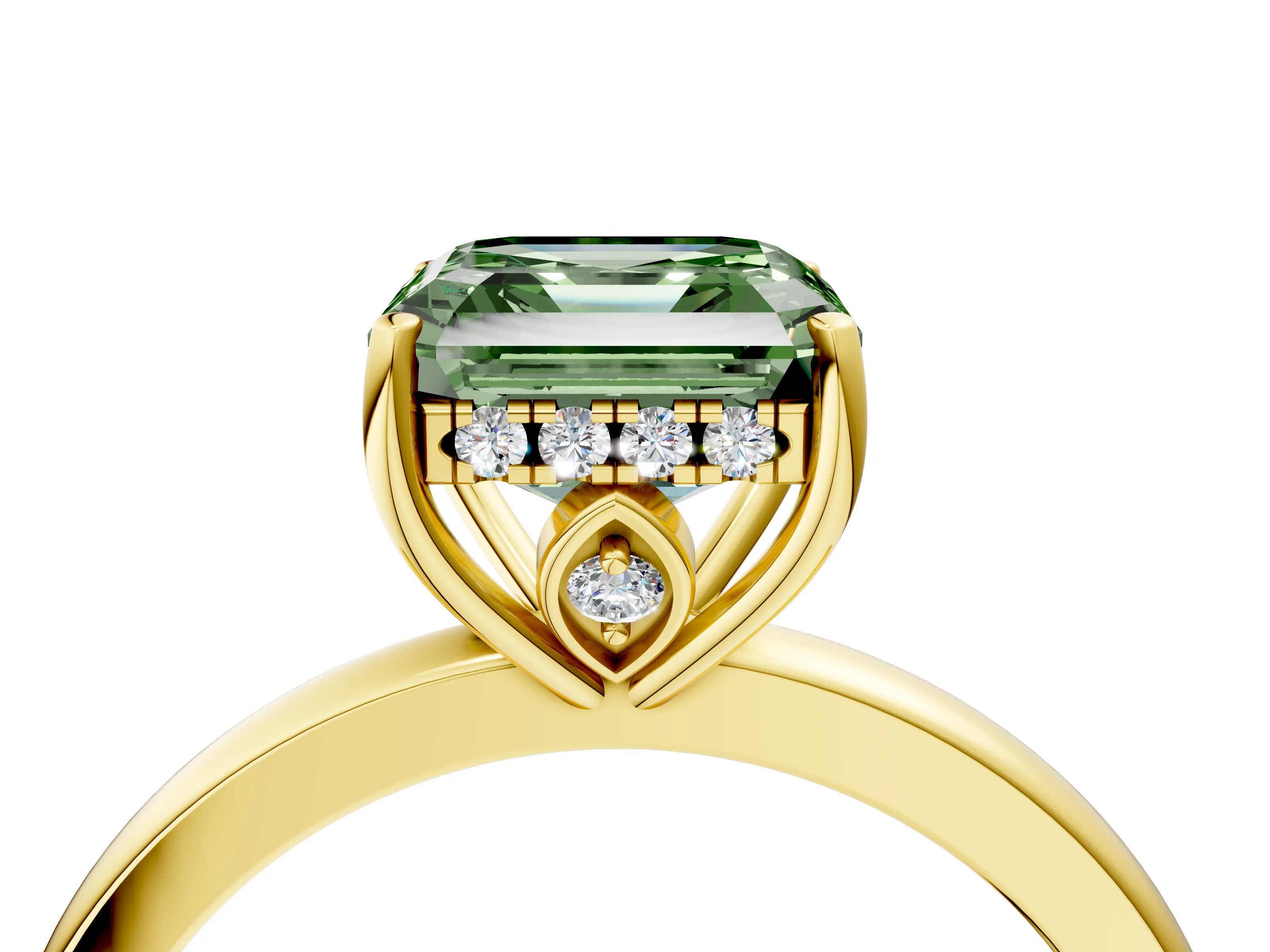 Yellow gold Fancy Green Asscher Cut Solitaire Diamond Ring with Prong Setting and Plain Band_4