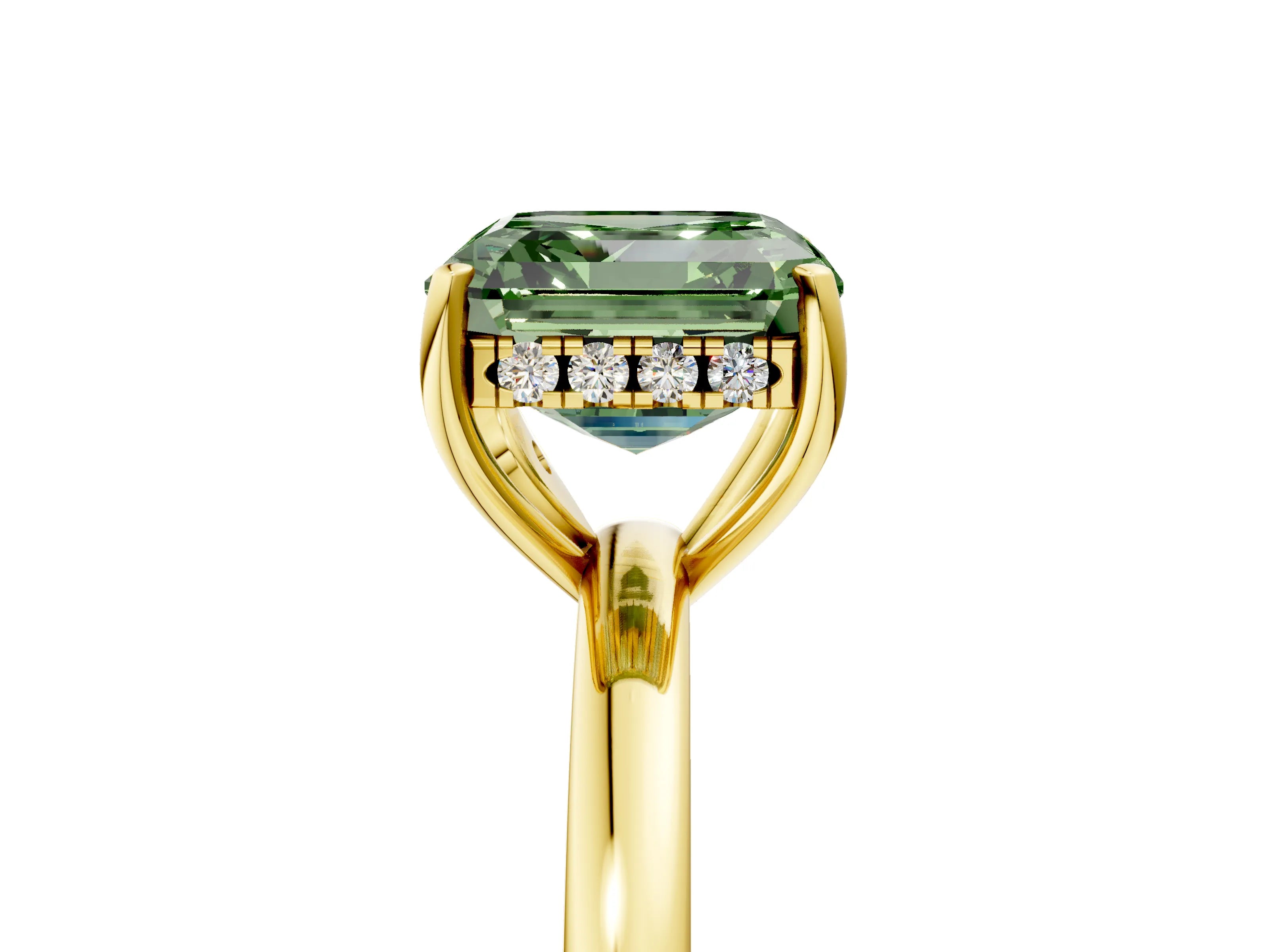 Yellow gold Fancy Green Asscher Cut Solitaire Diamond Ring with Prong Setting and Plain Band_5
