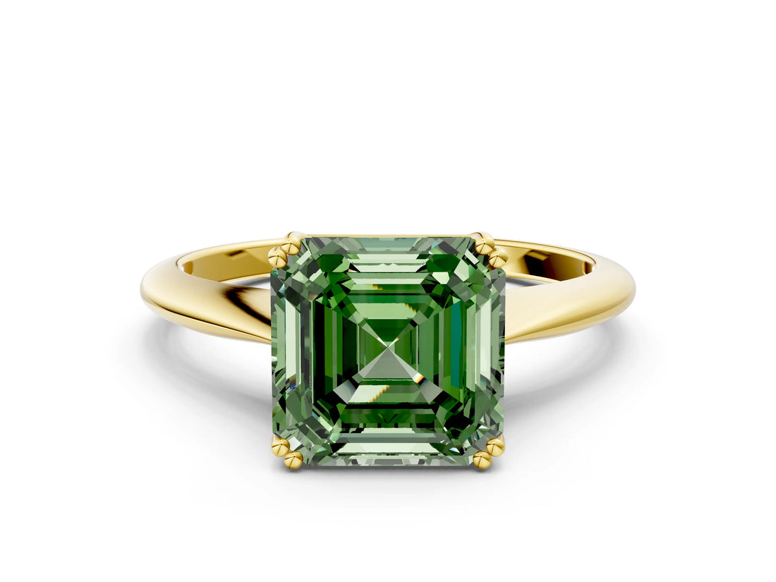 Yellow gold Fancy Green Asscher Cut Solitaire Diamond Ring with Six-Prong Setting and Classic Band_12