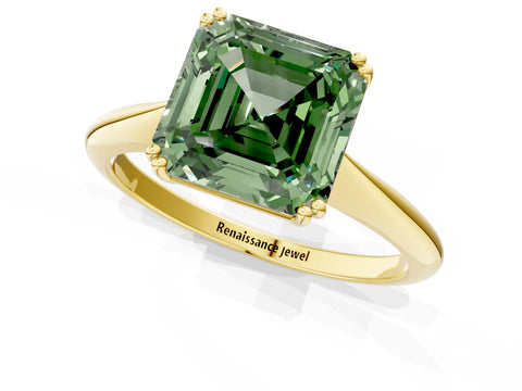 Yellow gold Fancy Green Asscher Cut Solitaire Diamond Ring with Six-Prong Setting and Classic Band_1
