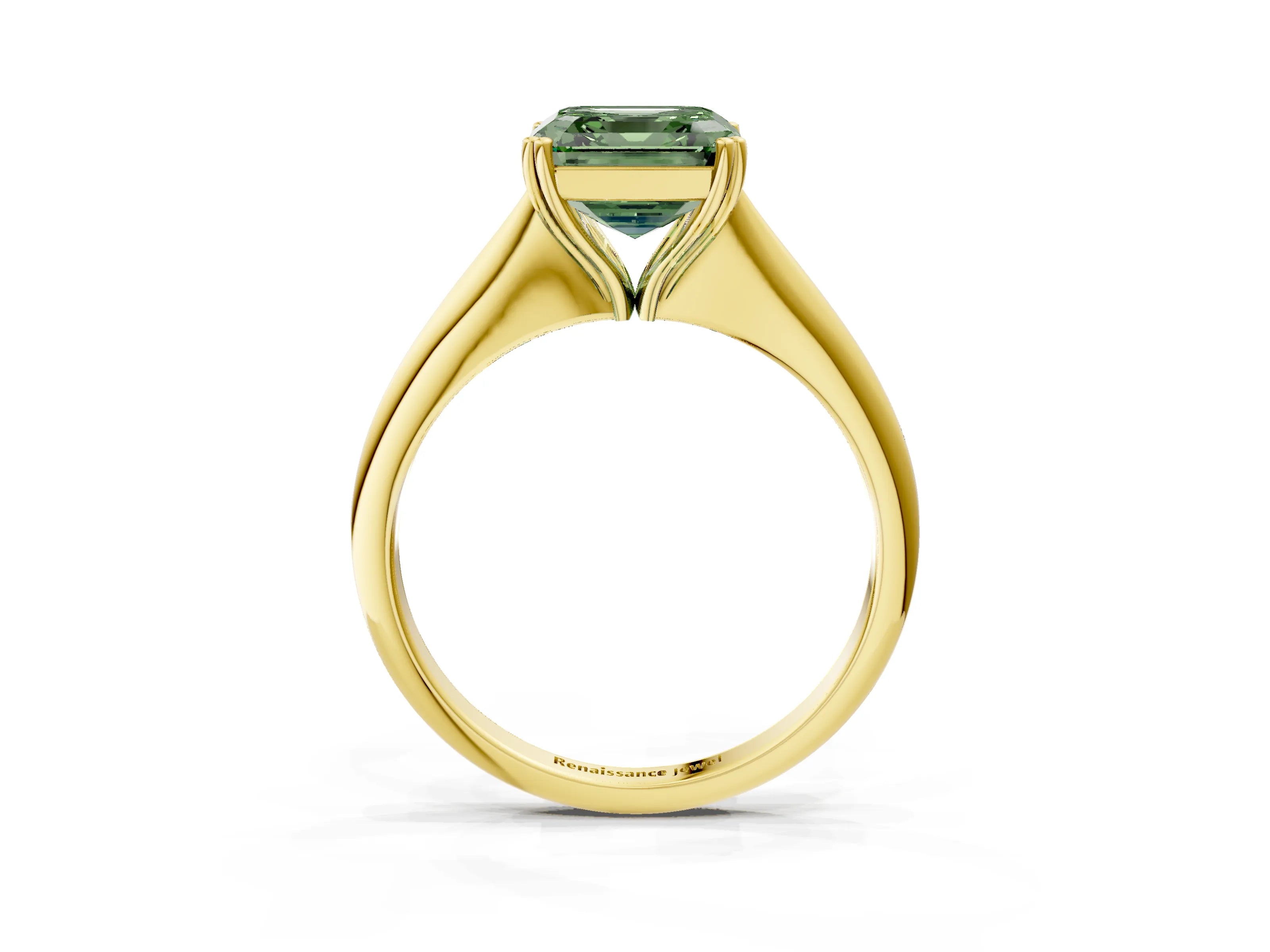 Yellow gold Fancy Green Asscher Cut Solitaire Diamond Ring with Six-Prong Setting and Classic Band_3
