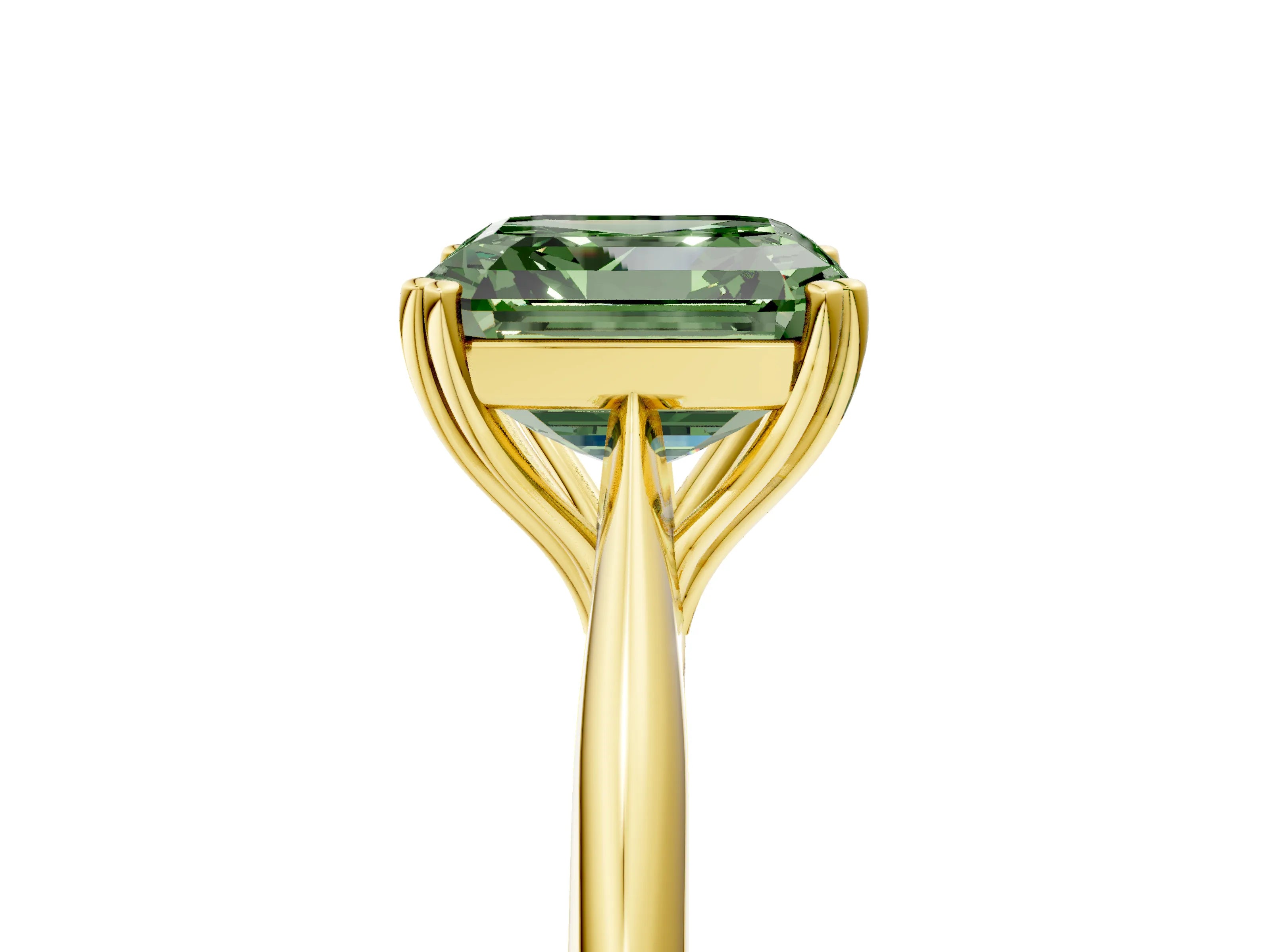 Yellow gold Fancy Green Asscher Cut Solitaire Diamond Ring with Six-Prong Setting and Classic Band_5