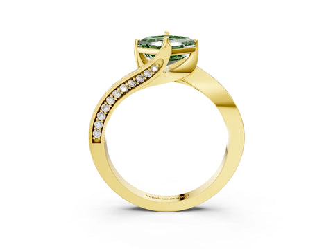 Yellow gold Fancy Green Asscher Cut Solitaire Diamond Twist Band with Pavé Setting and Four-Prong Setting_3
