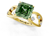 Yellow gold Fancy Green Asscher  Cut Solitaire Diamond with Side Stones on Criss-Cross Band and Four-Prong Setting_1