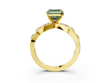 Yellow gold Fancy Green Asscher  Cut Solitaire Diamond with Side Stones on Criss-Cross Band and Four-Prong Setting_3