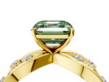Yellow gold Fancy Green Asscher  Cut Solitaire Diamond with Side Stones on Criss-Cross Band and Four-Prong Setting_4
