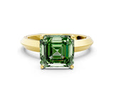Yellow gold Fancy Green Asscher  Cut Solitaire Engagement Ring with Flat Band and Four-Prong Setting 1