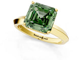 Yellow gold Fancy Green Asscher  Cut Solitaire Engagement Ring with Flat Band and Four-Prong Setting 2