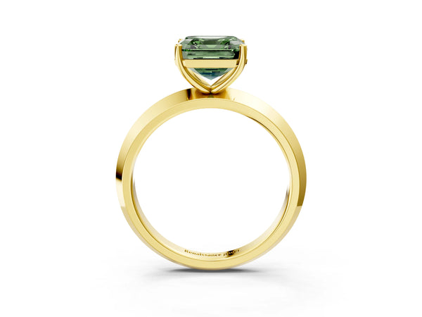 Yellow Gold Asscher Cut Knife-Edge Solitaire Engagement Ring Setting for Fancy Green Center