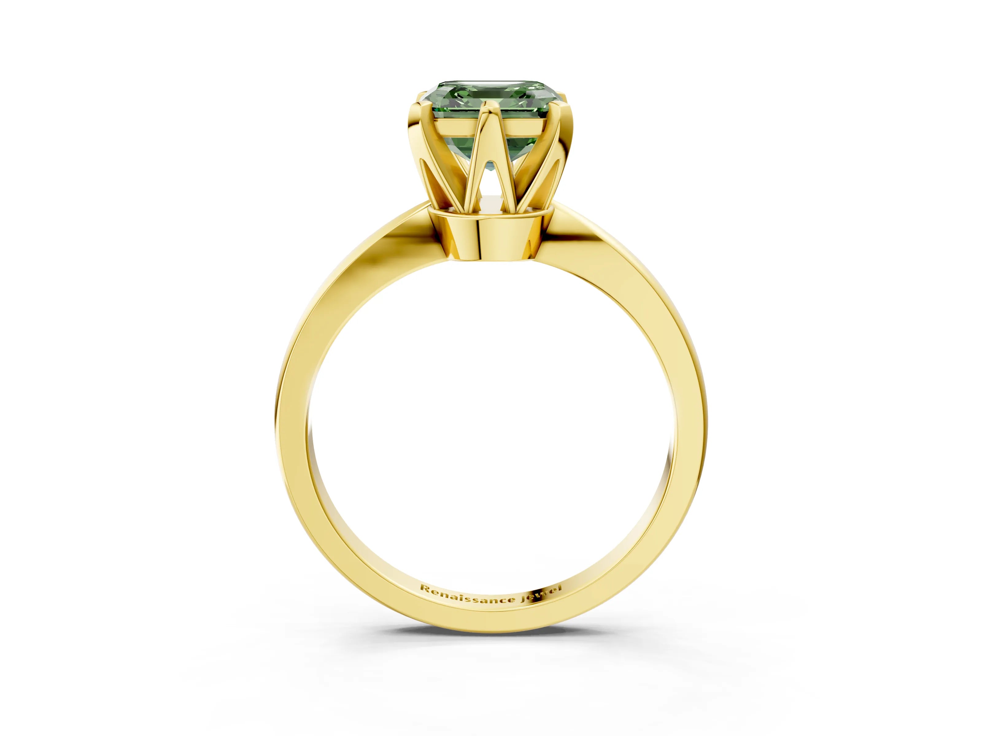 Yellow gold Fancy Green Asscher Cut Solitaire Engagement Ring with Six-Prong Setting and Tapered Band_3