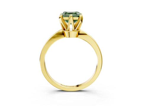 Yellow gold Fancy Green Asscher Cut Solitaire Engagement Ring with Six-Prong Setting and Tapered Band_3