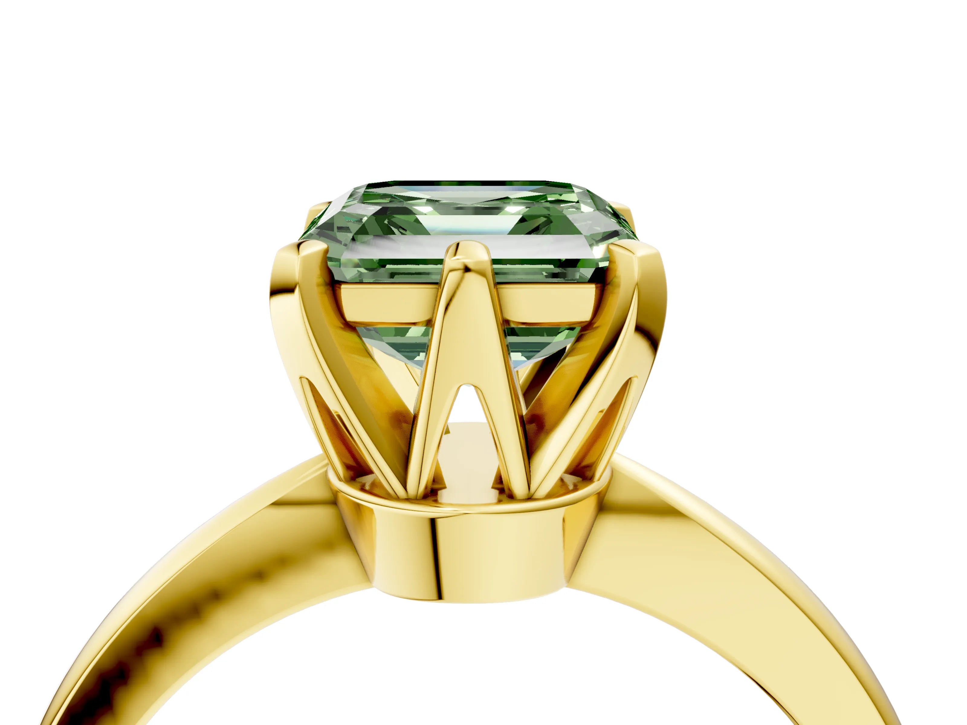 Yellow gold Fancy Green Asscher Cut Solitaire Engagement Ring with Six-Prong Setting and Tapered Band_4