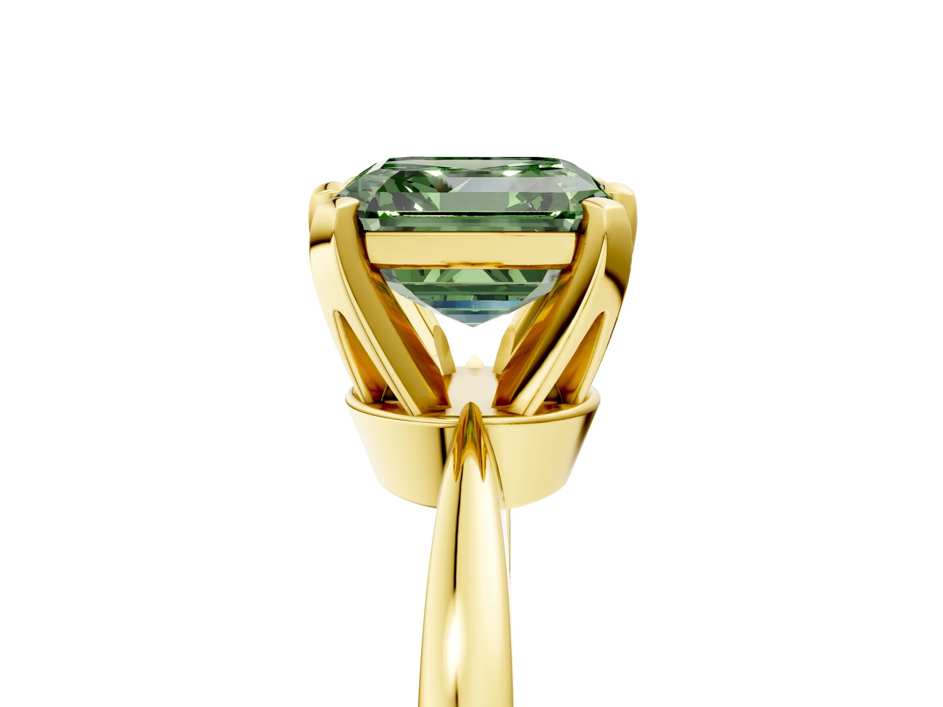 Yellow gold Fancy Green Asscher Cut Solitaire Engagement Ring with Six-Prong Setting and Tapered Band_5