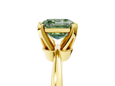 Yellow gold Fancy Green Asscher Cut Solitaire Engagement Ring with Six-Prong Setting and Tapered Band_5